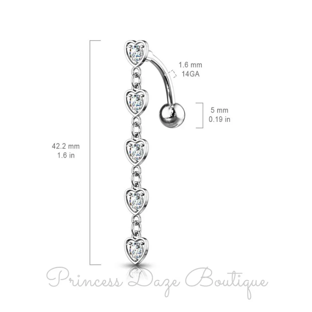 Rose‎ Gold Diamond Heart Dangle Belly Button Ring